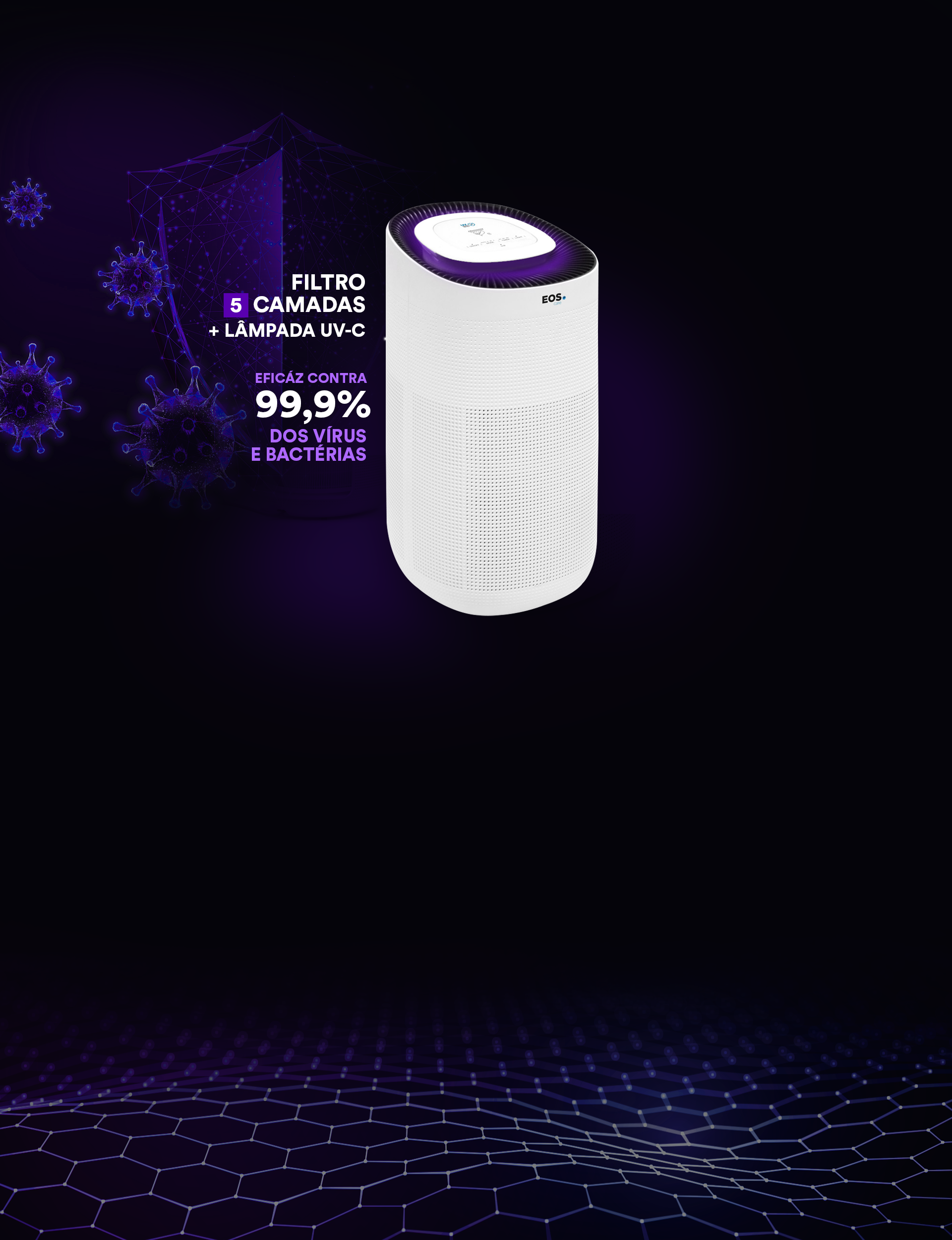 Purificador Esterilizador de Ar EOS Care Lâmpada UV EPU02 Bivolt