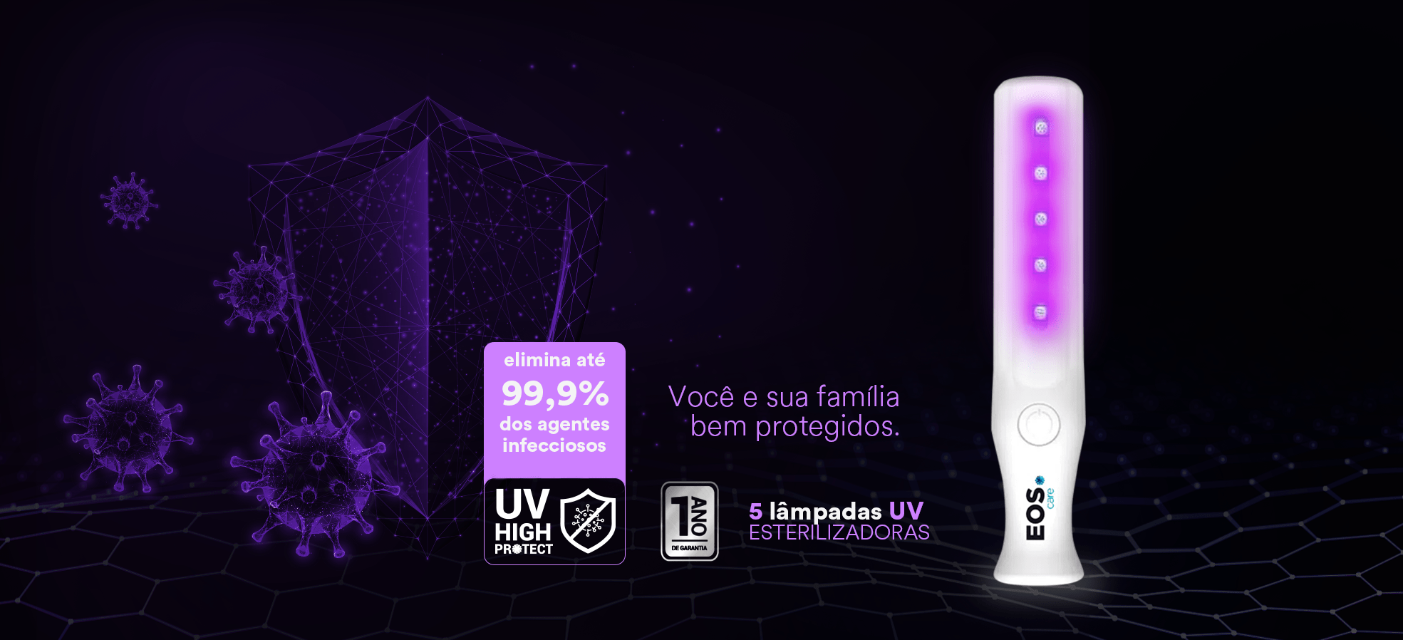 Esterilizador Bactericida Portátil EOS Care com Lâmpada UV EEU01