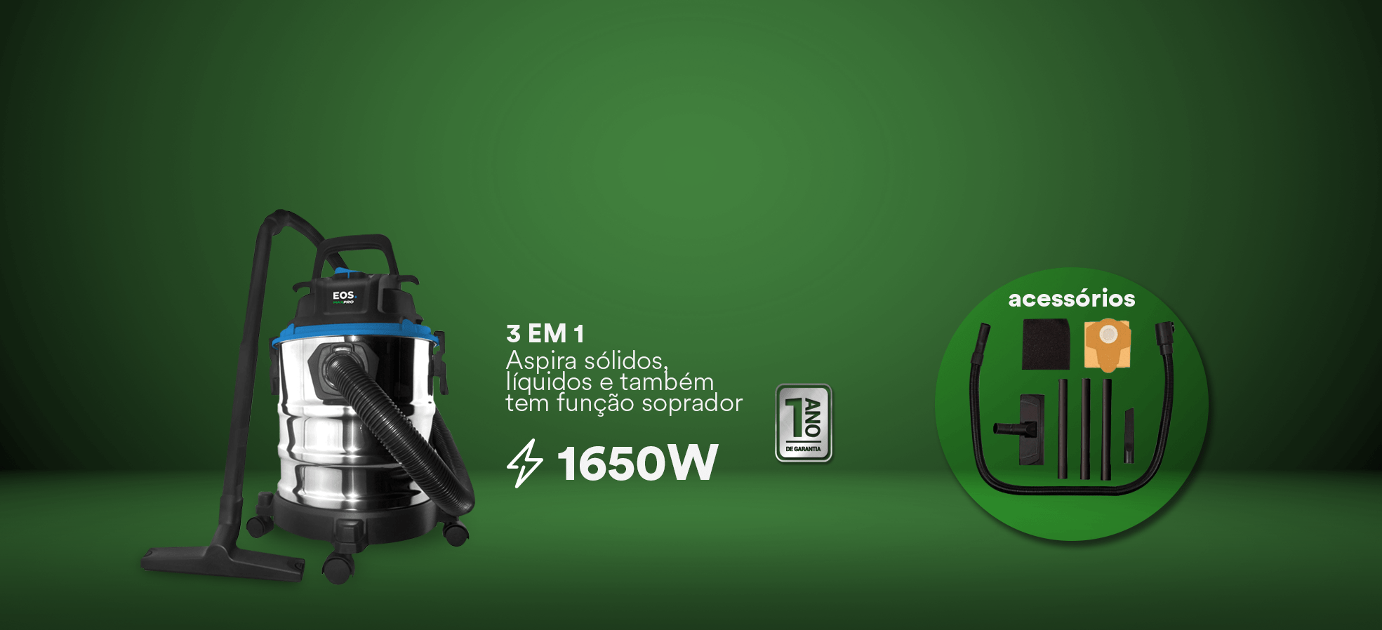 Aspirador de Água e Pó EOS MaxPro 20L 1650W Inox EAI20I