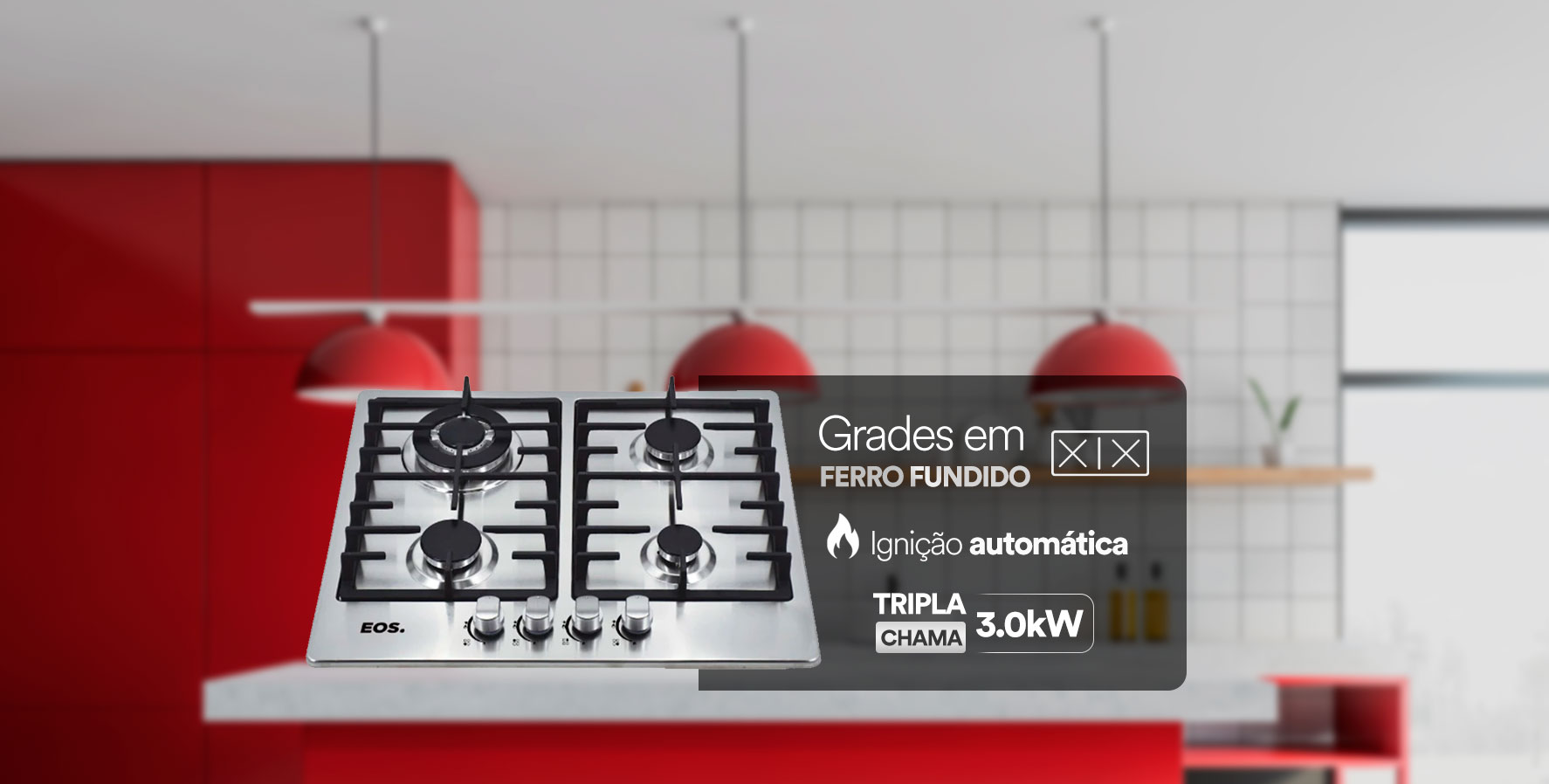 Cooktop a Gás 4 Bocas EOS Inox ECG04 Bivolt