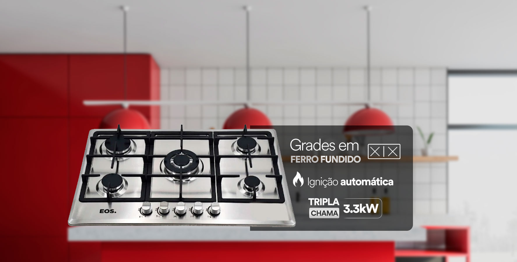 Cooktop a Gás 5 Bocas EOS Inox ECG05 Bivolt