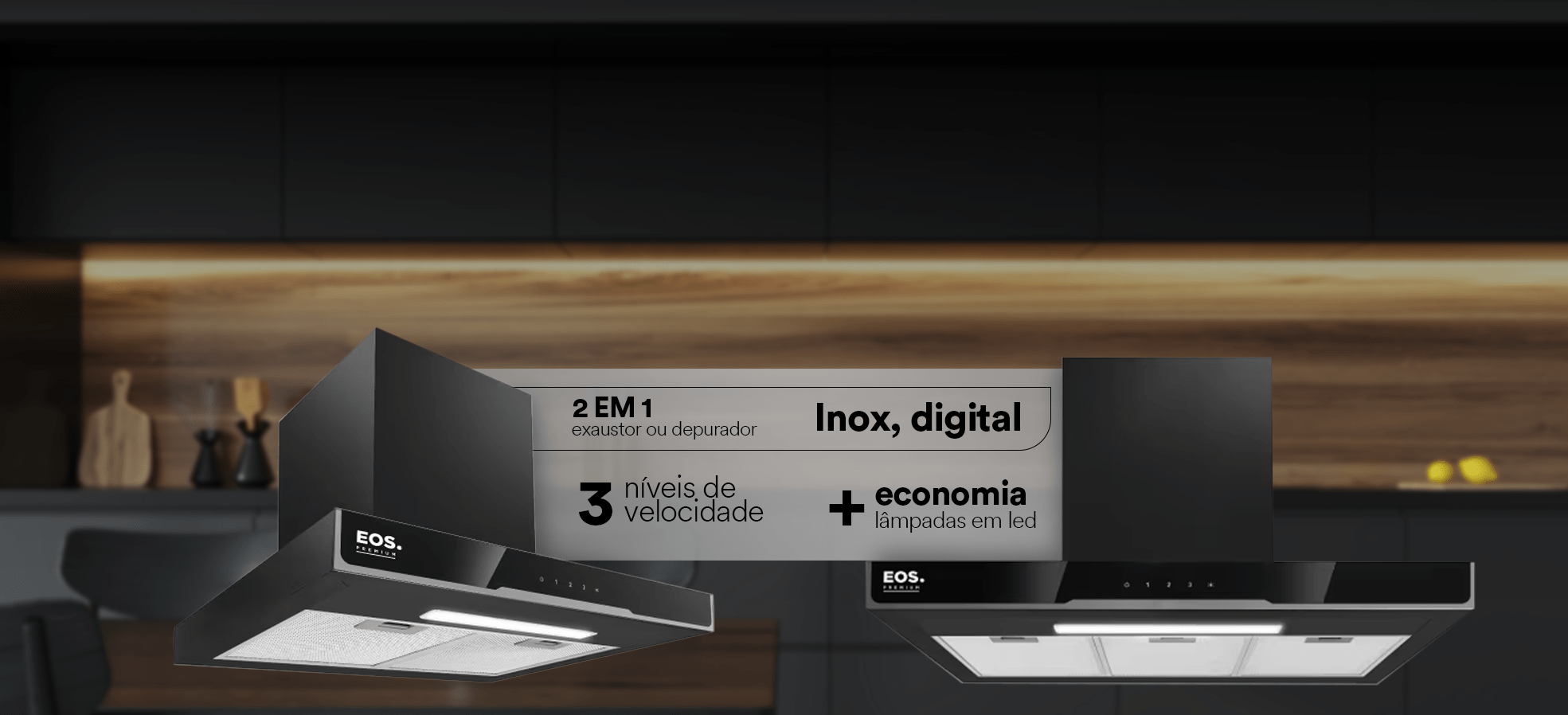 Coifa e Depurador de Parede EOS Premium Digital Touch ECO90PTDP e ECO60PTDP