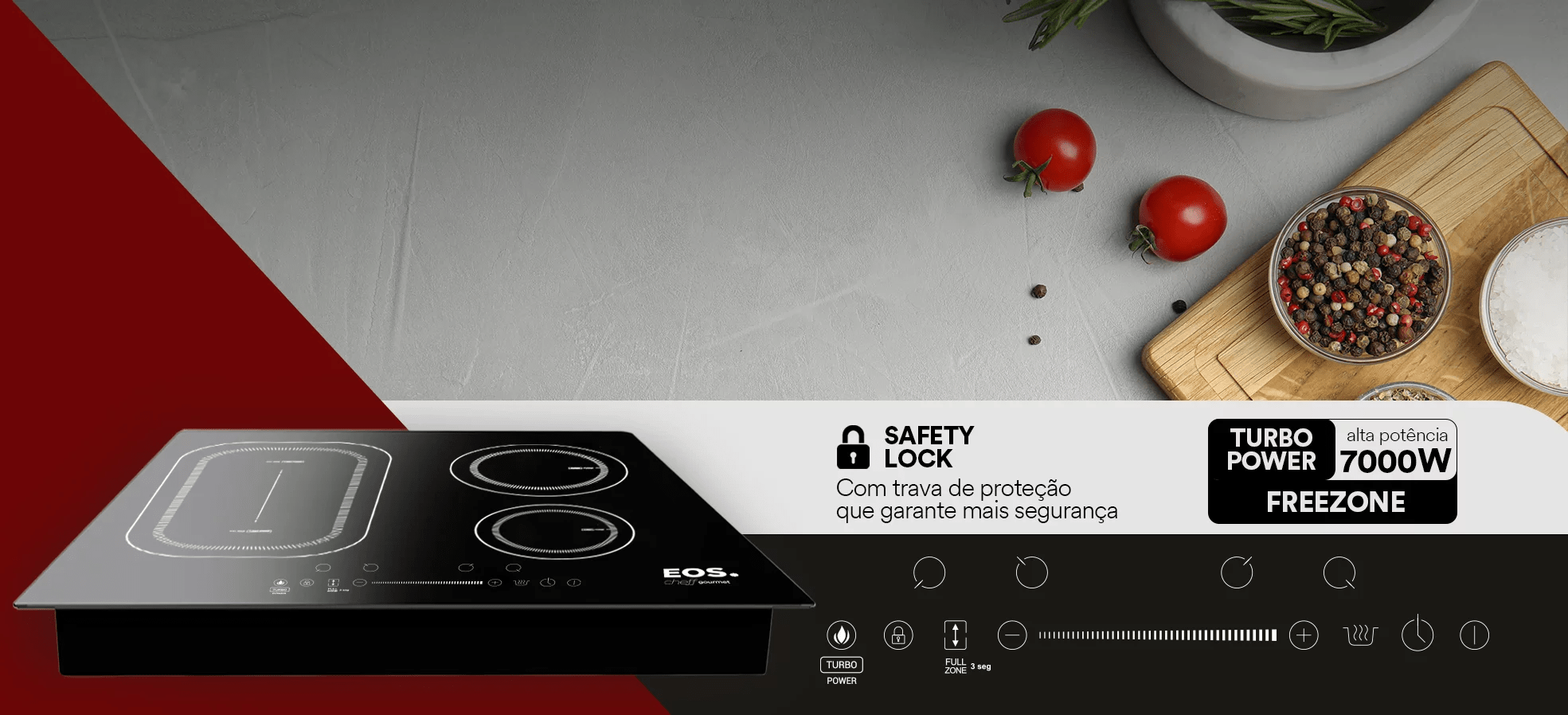 Cooktop de Indução 4 Bocas EOS Freezone Cheff Gourmet ECI04EPF