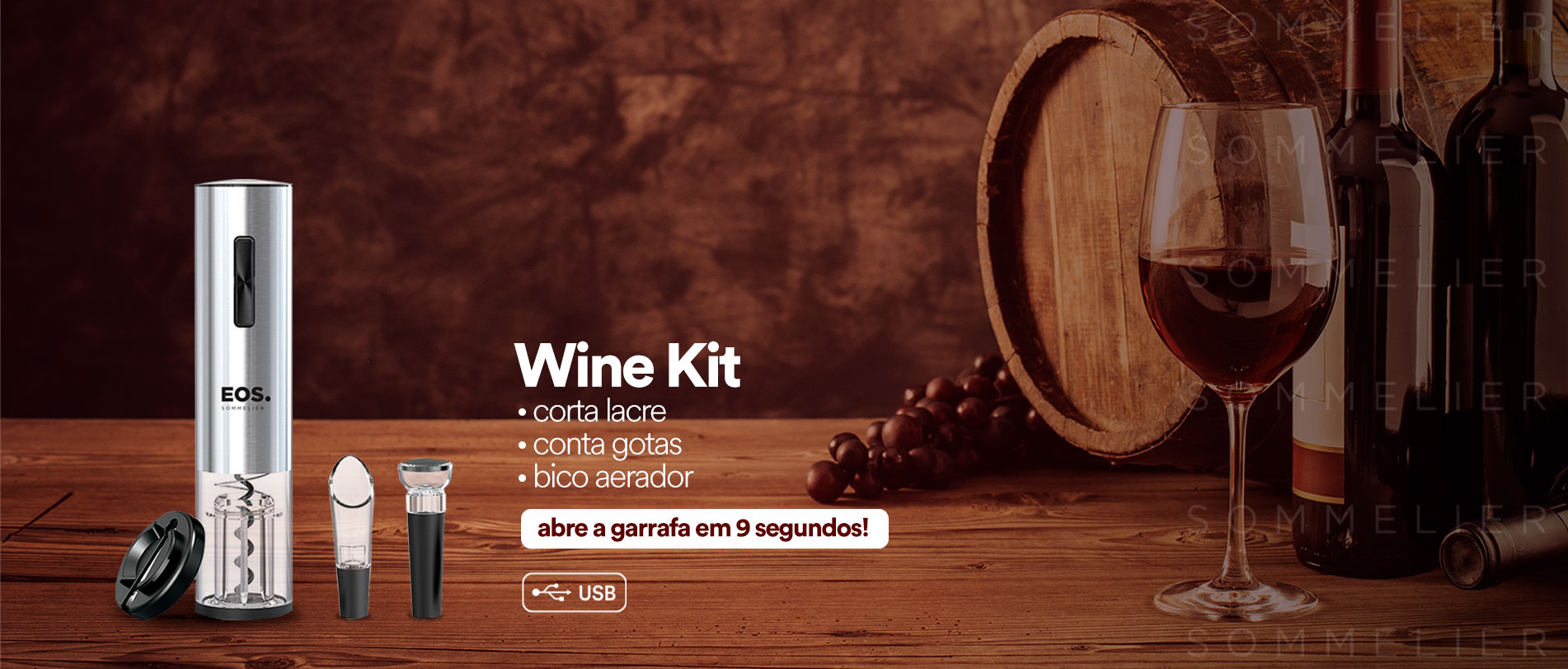 Abridor de Vinho EOS Sommelier Elétrico EAB02K