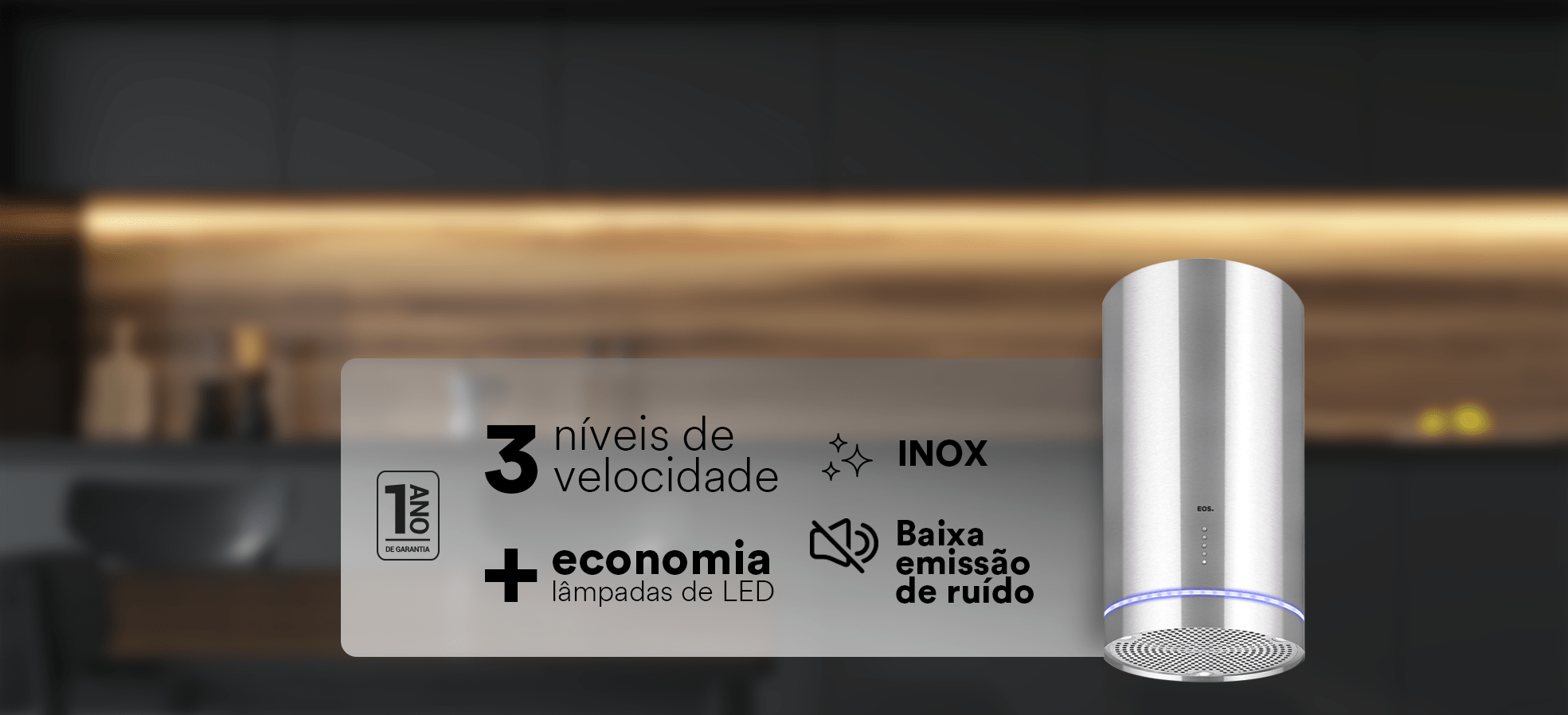 Coifa e Depurador de Ilha EOS Premium 35cm Redonda Inox ECO40IR