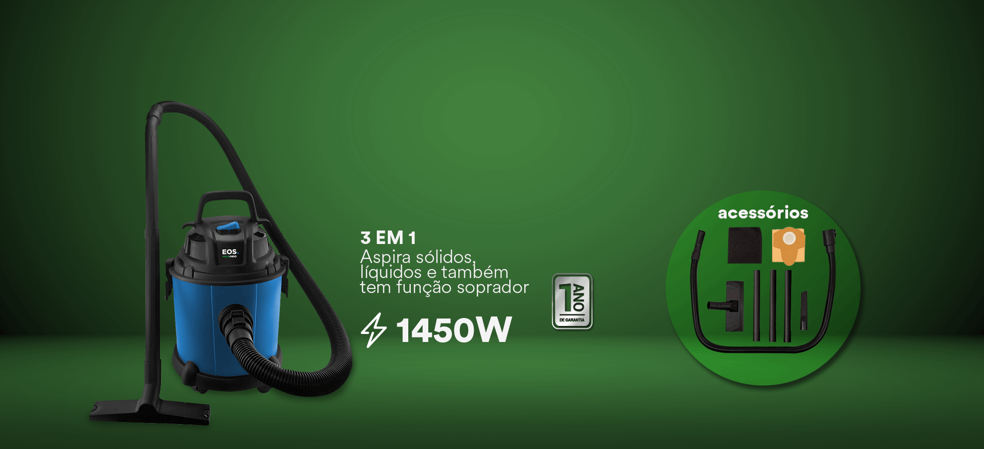 Aspirador de Água e Pó EOS MaxPro 15L 1450W EAI15P