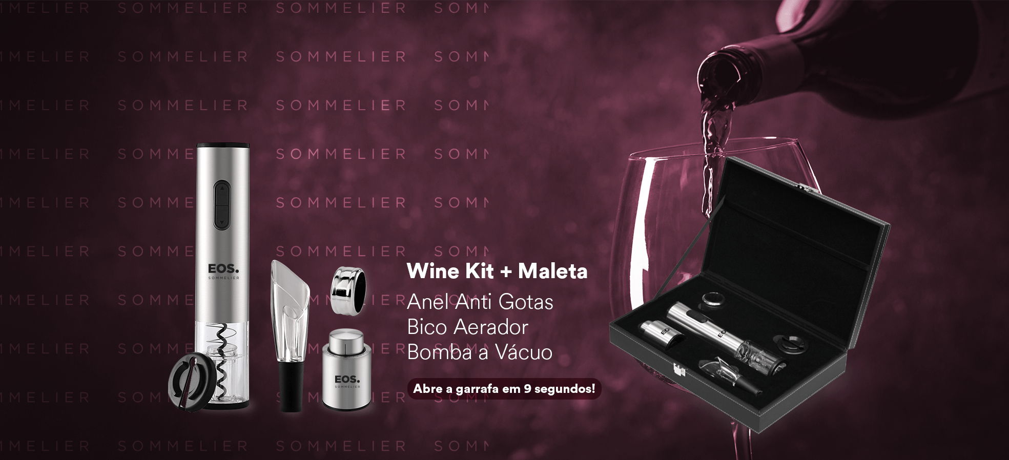 Abridor de Vinho EOS Sommelier Elétrico com Maleta EAB03M